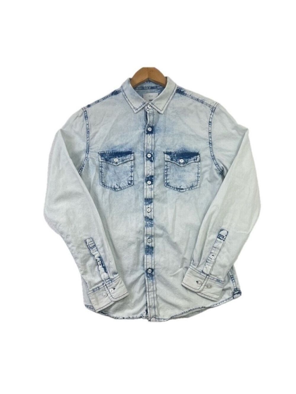 Zip Code 1992 Shirt Men’s S Blue Denim Bleach Wash Button Front Cowboy Western